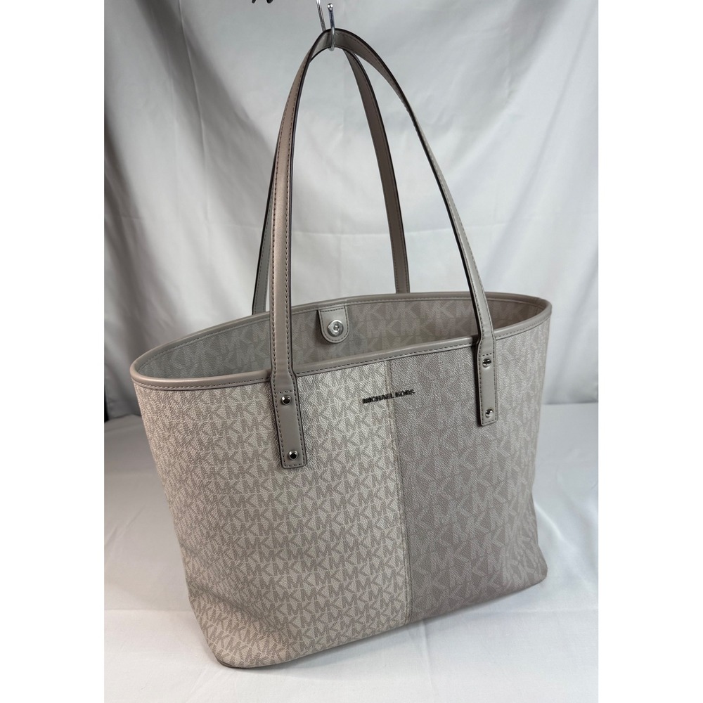 Michael Kors Tote Bag Grey White Signature Monogram Logo Shoulder Bag Large